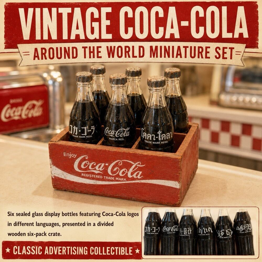 Vintage 90’s COCA COLA MINIATURE SODA Bottle SET IN PACKAGE Around The World